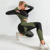 Set Fitness Premium 3 Pezzi - Top a Manica Lunga, Reggiseno Sportivo e Leggings